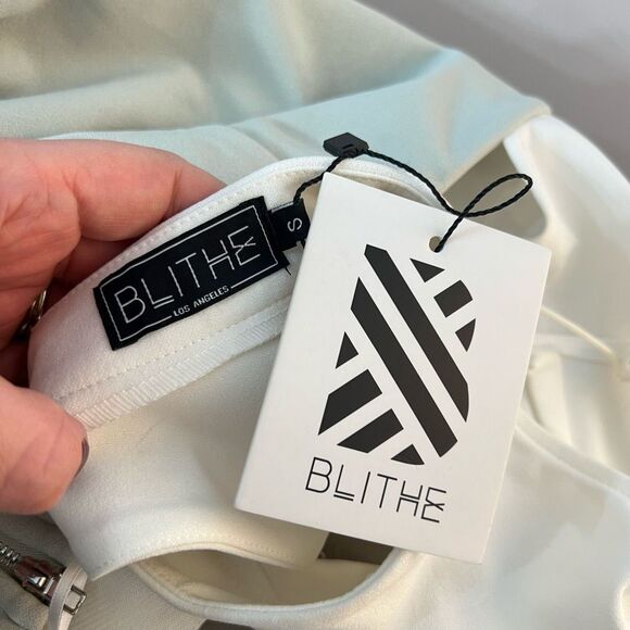 Blithe NWT White Green Open Back Sleeveless Cutout Halter Maxi Dress Small - Picture 9 of 12